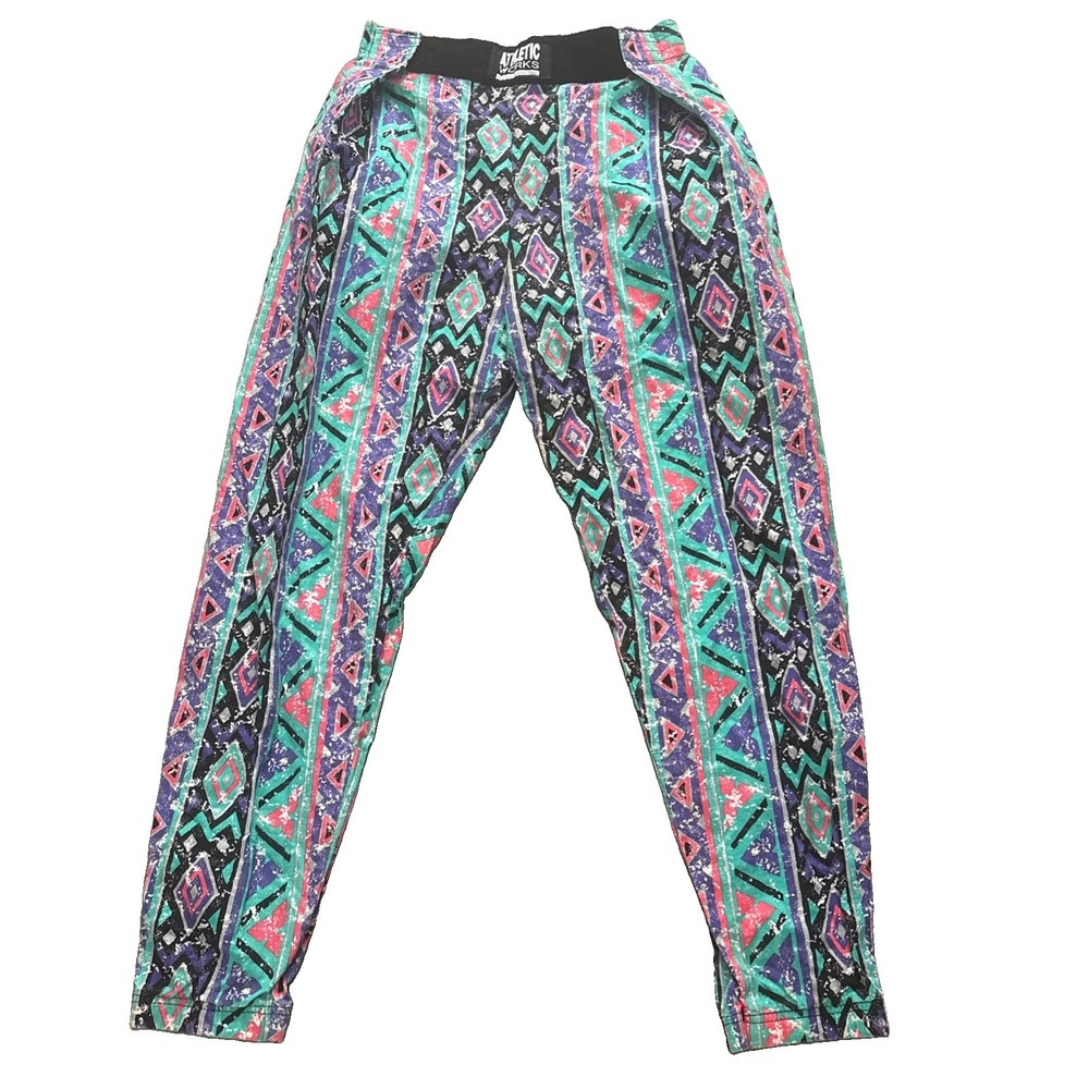 Athletic Works Pants Mens M VTG 90s colorful funky zigzag pattern print